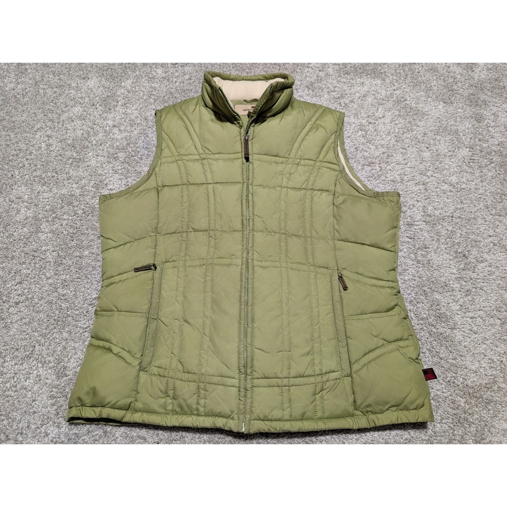 Woolrich Womens Puffer Vest Olive Green Quilted Full Zip Pockets Size M